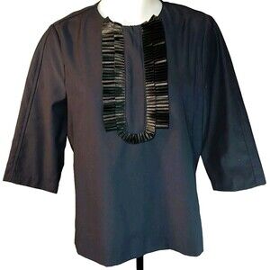 lucy paris women navy blue‎ 3/4 sleeve Pleated Neck top Size Large
